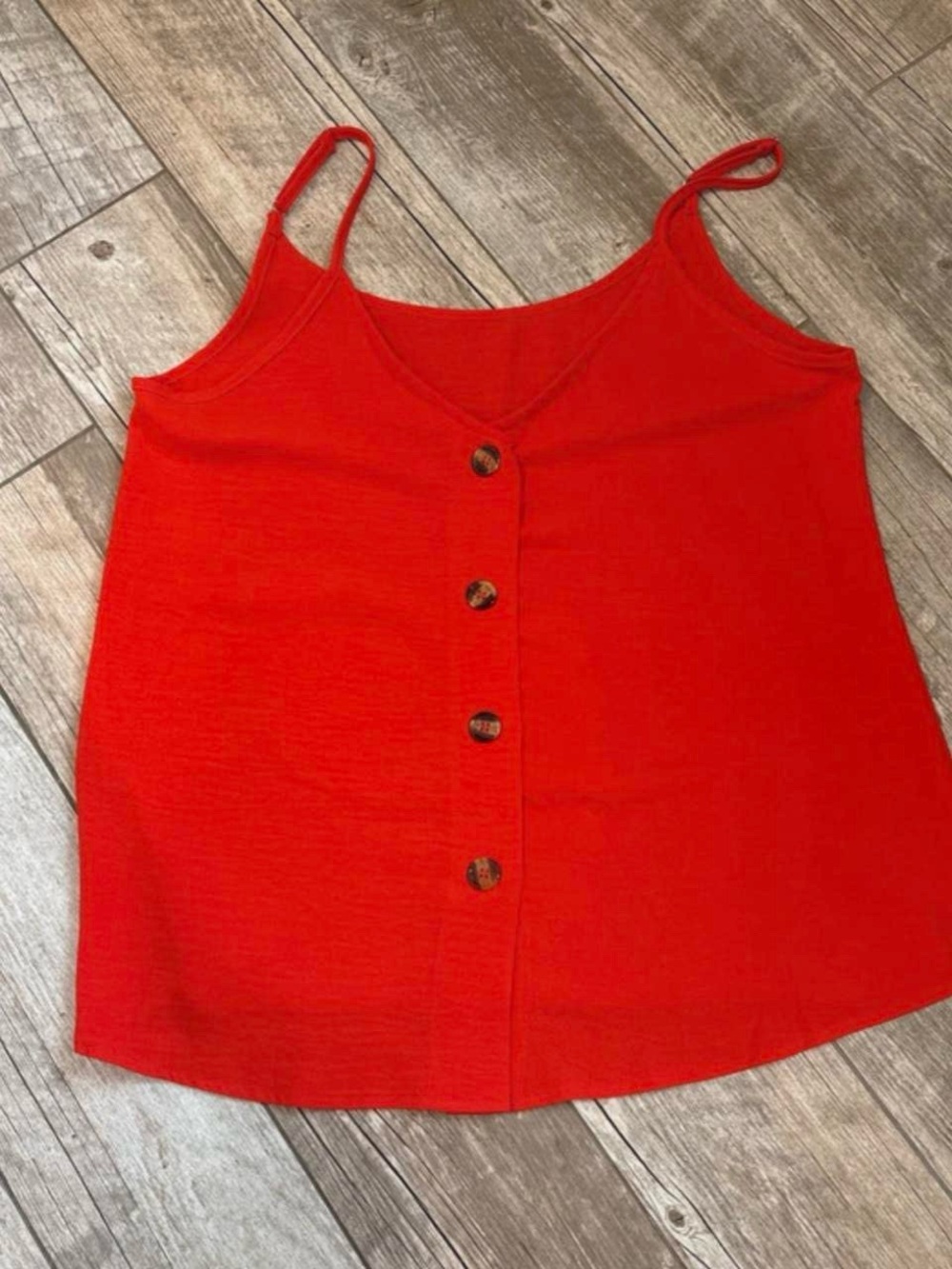 SHEIN Red Button-Front Spaghetti Strap Tank
